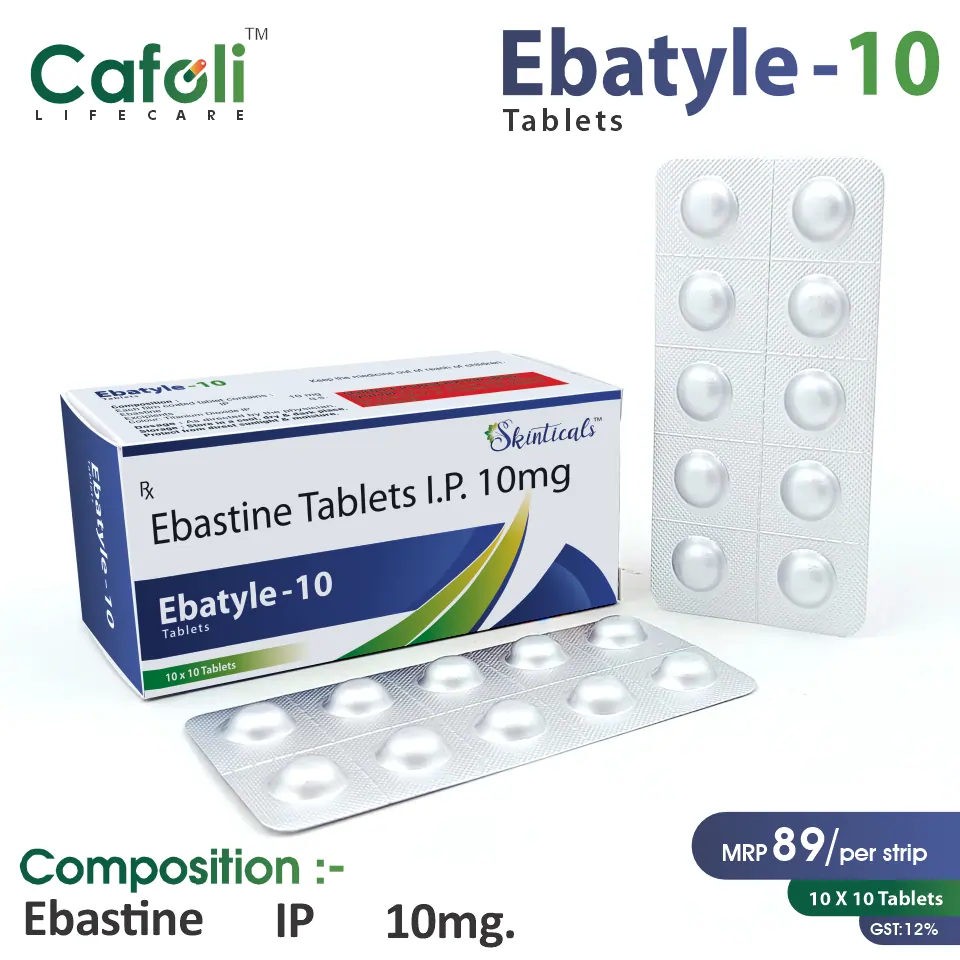 Ebastine (10mg) Tablet at Best Price in PCD Pharma Franchise for Antihistamine and Allergy Relief.